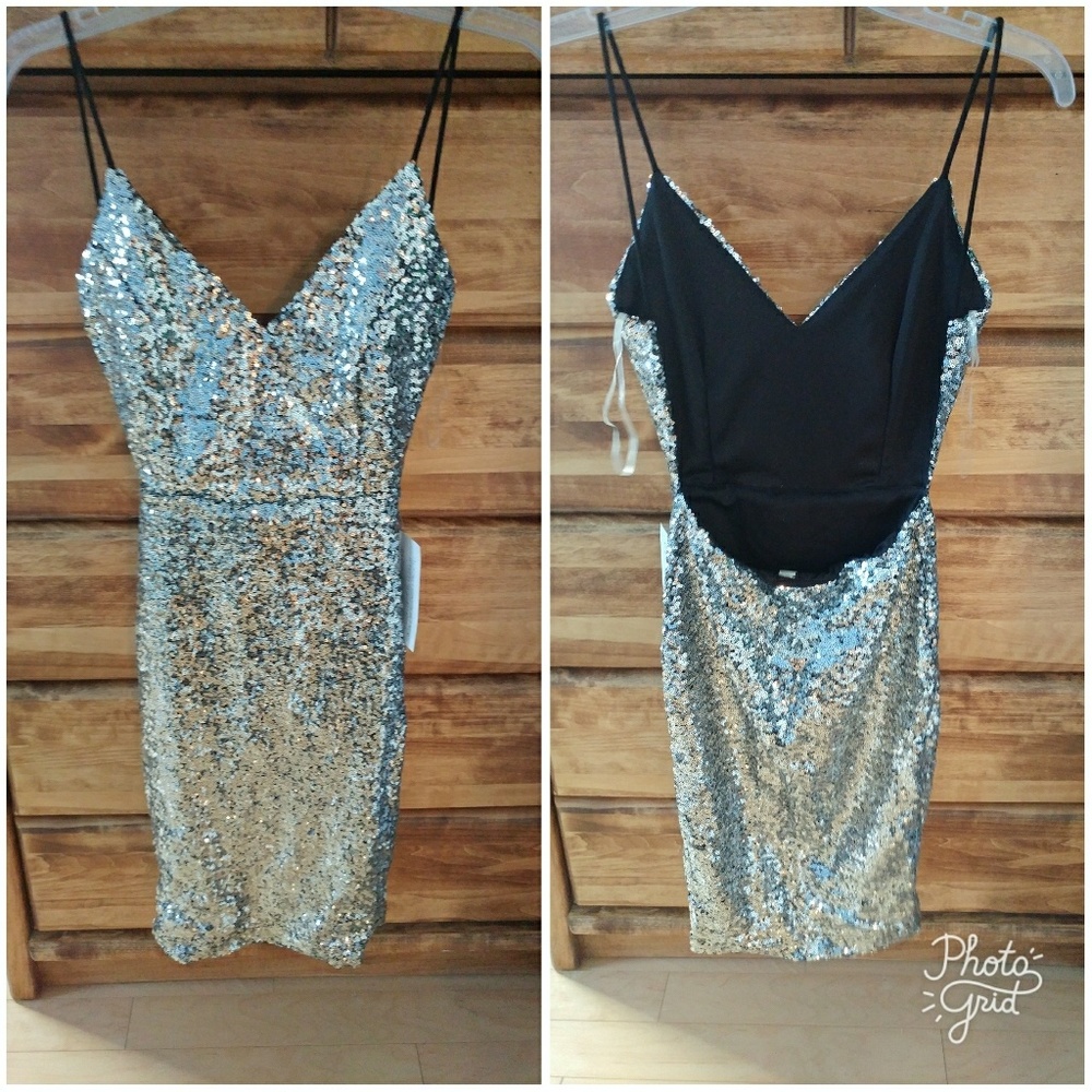 Sequin Silver Backless Dress